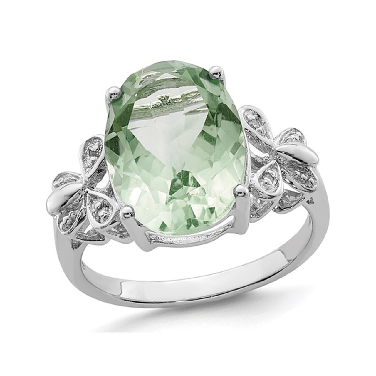 Gem And Harmony 4.35 Carat (ctw) Oval-Cut Green Quartz Ring in Sterling Silver